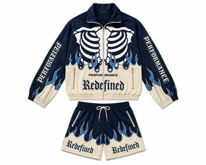 Windbreaker <b>set</b> Mens Street wear Track Jacket & Shorts <b>Set</b> Oversized Zipper Design Flame Skeleton Print Breathable Polyester - Product Image 1