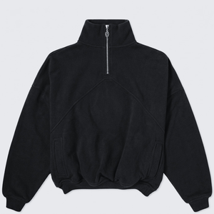 Sudadera de Forro Polar con Media Cremallera para Hombre, Negra, Corte Regular, Color Sólido, Manga Larga, Cuello Alto, Estilo Casual para Otoño - Product Image 2