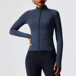 Veste de yoga sur mesure 2026 à fermeture éclair, haut de sport à manches longues pour femme, veste entièrement zippée avec trous pour les pouces - Product Image 1