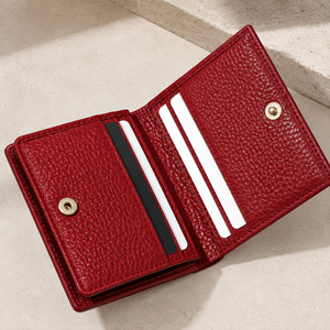 Portefeuille fin minimaliste en cuir de vachette véritable rouge, pliable, pour cartes et argent, pour un usage quotidien décontracté - imperméable, fait main, unisexe - Product Image 5