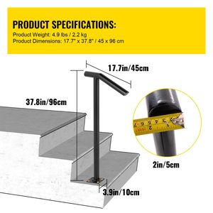 Rampe en acier noir élégante à poteau unique, capacité 441 LBS, vernis à chaud, pour marches extérieures et pièces d'escalier extensibles - Product Image 4