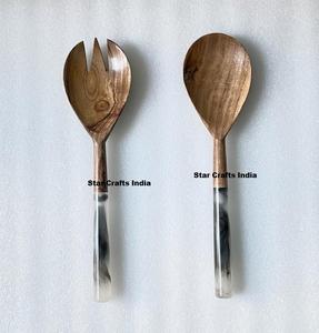 Ensemble d'ustensiles à salade écologiques, lavables au lave-vaisselle, multifonctions, avec manche en bois, faits à la main, accessoires de cuisine indiens - Product Image 5