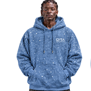 Custom Slate Blue <b>Galaxy</b> Print Mens Oversized <b>Hoodie</b> Heavyweight Fleece Casual Streetwear Pullover Sweatshirt Kangaroo Pocket - Product Image 1