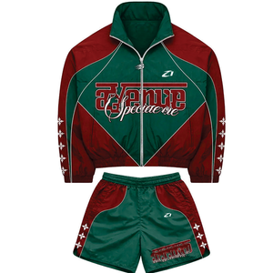 Y2K Streetwear Men's Casual <b>Vintage</b> Style 2-Piece Polyester Breathable Reflective Piping <b>Windbreaker</b> Short Sets Summer Wear USA - Product Image 4