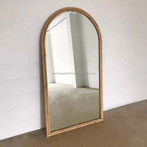 HANDMADE Rustic Wicker Arch Standing Full Length Rattan <b>Mirror</b> Vietnam <b>Vintage</b> Art Decor - Product Image 3