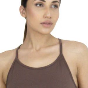 Soutien-gorge de sport court marron pour femme, dos croisé, à bretelles, sans manches, pour entraînement, fitness, yoga, tenue de sport athlétique, haut de gym - Product Image 2