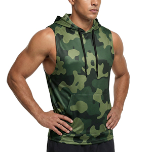 Débardeur de sport personnalisé pour homme à imprimé camouflage avec poche frontale – Vêtement de fitness et d'entraînement – Prix de gros - Product Image 3