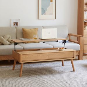 100% tavolo centrale con elevatore in legno massello di quercia tavolo basso facile da montare tavolino da lavoro 100X60X45 cm mensola da studio in colore naturale - Product Image 6