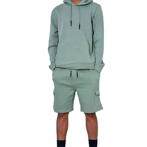 Custom Solid Streetwear Unisex Sweatsuits Mens Winter Tracksuit Set Two Piece Breathable 100% Cotton Reversible Hoodie Shorts - Product Image 1