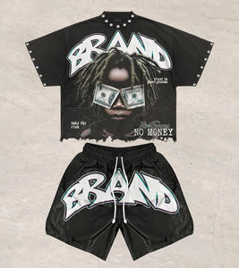 Conjunto de Dos Piezas de Camiseta y Pantalones Cortos Vintage Personalizados, Chándal con Estampado de Serigrafía y Lavado Ácido para Hombre - Product Image 4