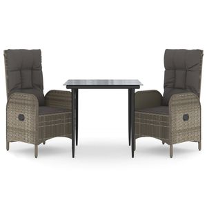 3 Piece Black and Gray Poly Rattan Patio Dining <b>Set</b> with Cushions <b>Garden</b> <b>Sets</b> - Product Image 2