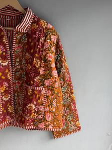 Veste matelassée en coton pour femme, motif floral, col mandarin, manches longues, longueur normale, poche plaquée, cadeau pour elle - Product Image 3