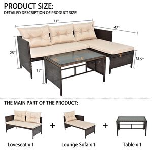 Set di Mobili da Esterno in Rattan PE a 3 Pezzi, Divano Sezionale in Vimini Nero per Patio, Divanetto da Conversazione, Arredamento da Giardino Color Kaki - Product Image 6