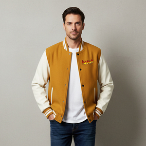 Blouson d'hiver personnalisé en toile de laine, coupe décontractée à épaules tombantes, bicolore, avec logo imprimé sur mesure, motif universitaire pour homme – Vente en gros - Product Image 2