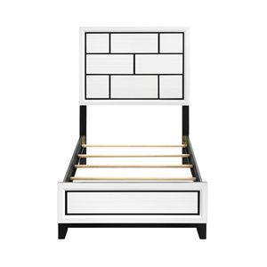 Letto Singolo Moderno Contemporaneo in Legno con Finitura Bianca e Design a Linee Nere - Product Image 3