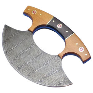 Cuchillo Ullu Burraq Hecho a Mano con Acero de Damasco, Mango de Acero de Damasco, Cortador de Pizza, Funda de Cuero, Ambidiestro - Product Image 1