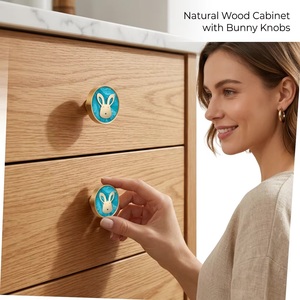 Pomo Redondo de Resina y Latón para Mueble con Diseño de Conejo Azul, Forma Novedosa para Cajón, Moderno, Ecológico y Multifuncional - Product Image 2