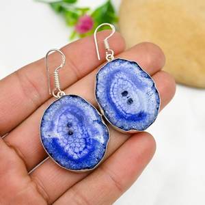 Boucles d'oreilles pendantes en argent sterling 925 faites à la main avec quartz solaire violet Druzy, bijoux en pierres précieuses, cadeau - Product Image 4