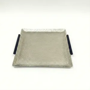 Square Gold Serving <b>Tray</b> With <b>Wooden</b> Handles Polish Finish For Home Hotel Use At Bulk Customization Available From <b>White</b> Royals - Product Image 2