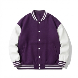 Men's Casual Varsity Bomber Jacket Baseball Style Two-Tone Waterproof Windproof <b>Fur</b> <b>Trim</b> Ribbed Knit Snap Front Polyester/Cotton - Product Image 1