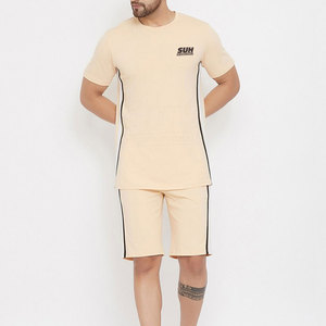 เสื้อยืดลำลองสำหรับออกกำลังกายช่วงฤดูร้อนพร้อมกางเกงขาสั้นเข้าชุด คอกลม ผ้าฝ้าย 100% สินค้าขายดี ชุดเซ็ตขาสั้นสำหรับผู้ชาย ผลิตในปากีสถาน - Product Image 1
