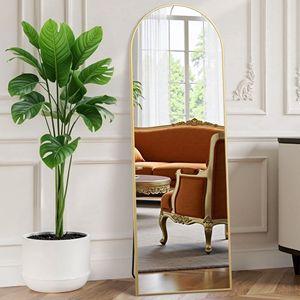 Arched Full Length <b>Mirror</b> 56"x15" Rectangle <b>Gold</b> Floor <b>Mirror</b> <b>Free</b> <b>Standing</b> or Wall Mounted - Product Image 1