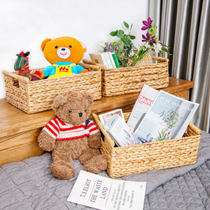 Versatile Water Hyacinth Storage Basket, Scalloped Handwoven Closet Organizer <b>Box</b> With Wooden Handles, Vietnam Factory Price - Product Image 5