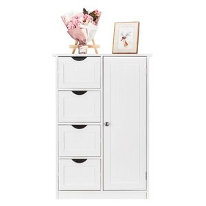 White Single Door Bathroom Storage Cabinet with 4 Drawers Practical for Organizing Your Space - Product Image 1