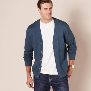 Cárdigan de Hombre de Lana 100% de Alta Calidad, MOQ Bajo, Cuello en V, Manga Larga, Suave y Cálido para Invierno, Suéter Tejido - Product Image 4