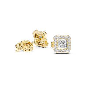 Pendientes de compromiso de oro amarillo de 14 quilates con diamantes cultivados en laboratorio, talla redonda y princesa, para mujer |   Diamante Cultivado Nuevo - Product Image 6