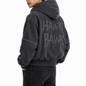 Sweat à capuche zippé oversize en molleton épais pour homme, style streetwear vintage, avec logo personnalisé, coupe ample et design vieilli - Product Image 3