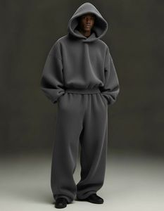 <b>Men</b> Oversized Hooded Sweatshirt Set Solid <b>Black</b> Fleece Cotton Breathable Regular Fit Autumn Wear - Product Image 6