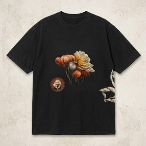 เสื้อยืดโอเวอร์ไซส์ทรงหลวมสำหรับผู้หญิง สีดำ พิมพ์ลายโลโก้แบบ DTF ตามสั่ง ผ้าฝ้ายเนื้อหนา คุณภาพสูง - Product Image 1