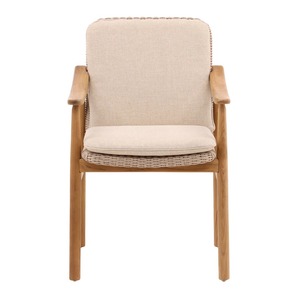 Chaise élégante en teck massif avec design en rotin tressé et coussin moelleux, fauteuil de salle à manger haut de gamme pour café et hôtel - Product Image 1