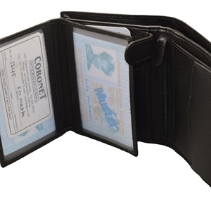Men's Genuine Leather Slim <b>Trifold</b> <b>Wallet</b> Open Closure Black Fashion Minimalist Design Daily Use Polyester RFID Protection - Product Image 2