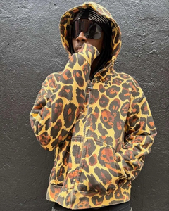 Sudadera con capucha personalizada con estampado de calavera Y2K para hombre, estilo urbano, con cremallera, estampado de leopardo rosa, estilo hip hop, talla grande, venta al por mayor - Product Image 5