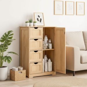 Mobile da Bagno in MDF con 4 Cassetti e 1 Anta, Colore Legno Naturale, Rivestimento in Melamina, 56*30*80cm - Product Image 6