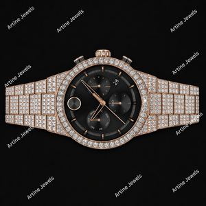 Montre de luxe en or rose sertie de diamants, style chronographe, entièrement pavée, bijou de poignet imposant - Product Image 3