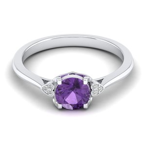 Anillo de Compromiso REYES Personalizado de Oro Sólido de 14K con Diamante Certificado IGI y Gema de Amatista de Corte Redondo de 0.84 Quilates - Product Image 5