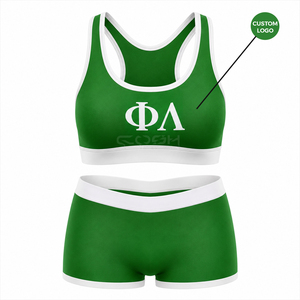 ชุดโยคะ 2 ชิ้น Cosh International Sisterhood Sorority สีเขียว เสื้อชั้นในกีฬาแบบ Racerback กางเกงขาสั้น ดีไซน์ตัดกัน ระบายอากาศได้ดี ทันสมัย - Product Image 1