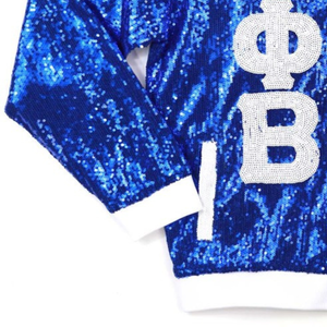 Chaqueta Bomber Azul Rey con Lentejuelas Zeta Phi Beta para Mujer, Chaqueta de Sororidad con Letras Griegas Brillantes y Cremallera, Prenda Exterior Elegante - Product Image 6
