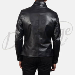 Veste en cuir noire double boutonnage de qualité supérieure pour homme, en véritable peau de mouton, style classique, coupe ajustée, vêtement d'extérieur décontracté et tendance - Product Image 2