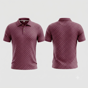 เสื้อโปโลผู้ชายสีแดงเบอร์กันดีลายจุด แขนสั้น ผ้าถัก สไตล์ลำลอง ระบายอากาศได้ดี ผลิตจากผ้าฝ้าย - Product Image 1