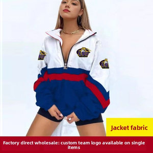 Wholesale Cross-border Autumn Trench Coat Custom print Stand-collar Windbreaker Womens Team Trendy <b>Zip</b>-<b>up</b> <b>Polo</b> Shirt Pattern - Product Image 3