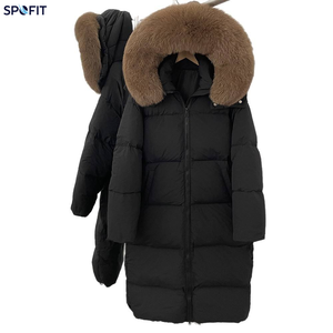Manteau long matelassé pour femme, hiver, grande fourrure de raton laveur naturelle, capuche amovible, épais, ample, léger, coupe-vent. - Product Image 2