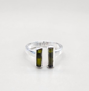 <b>Raw</b> Double Green Tourmaline Pencil Ring Sterling Silver Open Band Minimalist Crystal Anniversary Jewelry - Product Image 1