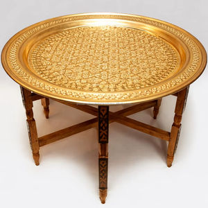 Mesa Plegable Tradicional Marroquí de Latón Antiguo para Muebles de Sala de Estar - Product Image 1