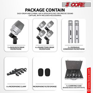 Kit Microfoni Professionali per Batteria a 7 Pezzi, Set Microfoni Dinamici Cablati XLR per Studio, Palco e Uso Live DM 7ACC per Tom, Rullante e Grancassa - Product Image 4
