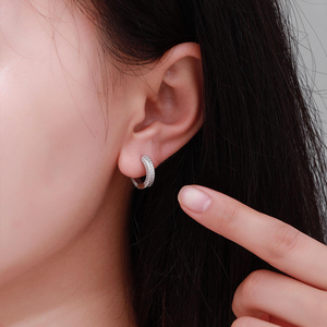 Round Cut Moissanite Diamond Hoop Earrings 925 <b>Silver</b> Iced Out Hoop Earrings Luxury Sparkling Jewelry Gift for Women - Product Image 2