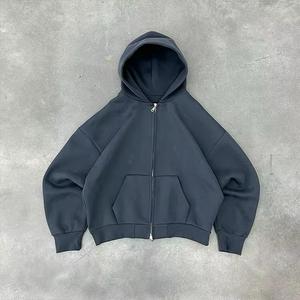 Sudadera con Capucha y Cremallera Extra Grande para Hombre, Color Sólido, Felpa Francesa, 100% Algodón, Casual, Invierno, Impermeable, con Bolsillos, Corte Regular - Product Image 2